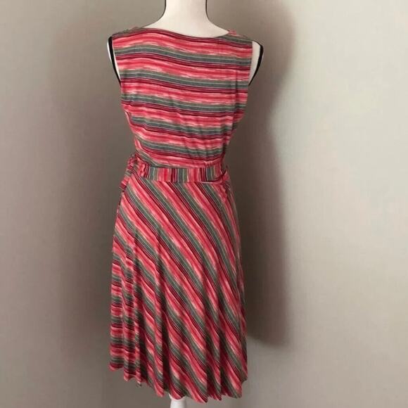 Bailey 44 Peach Blue & Green Striped Emile Sleeveless V-Neck Faux Wrap Dress XS - Picture 3 of 16